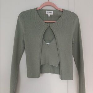 Who What Wear Sparkly Green Cardigan Set